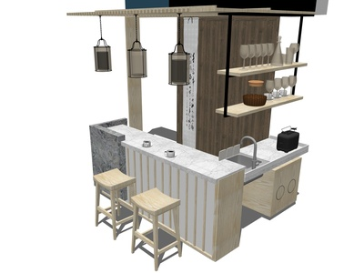 中式风格茶水间SU模型下载