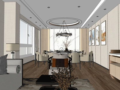 新中式风格包厢SU模型下载