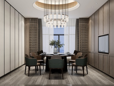 新中式餐厅SU模型下载