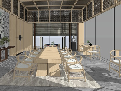 中式风格茶馆SU模型下载