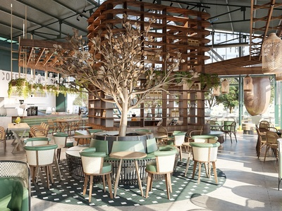 现代风格咖啡厅SU模型下载