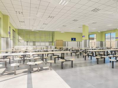 现代风格食堂SU模型下载