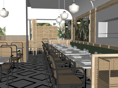 现代餐厅SU模型下载
