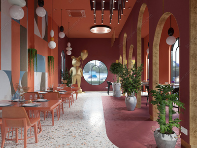 现代餐厅SU模型下载