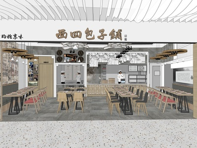 现代快餐店SU模型下载