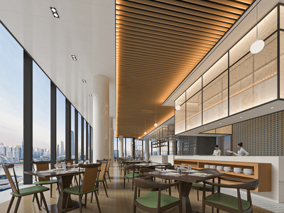 现代自助餐厅SU模型下载