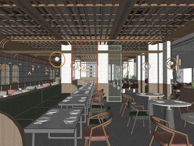 现代餐厅SU模型下载