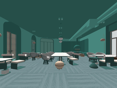 现代蓝色系主题餐厅SU模型下载