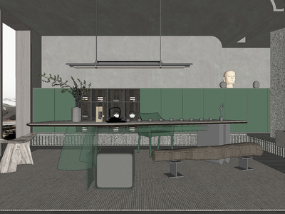 新中式茶桌椅SU模型下载