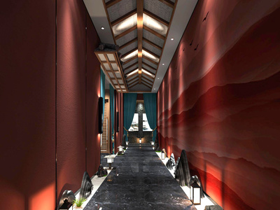 新中式酒店玄关过道SU模型下载