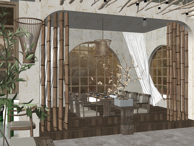 侘寂中餐厅SU模型下载